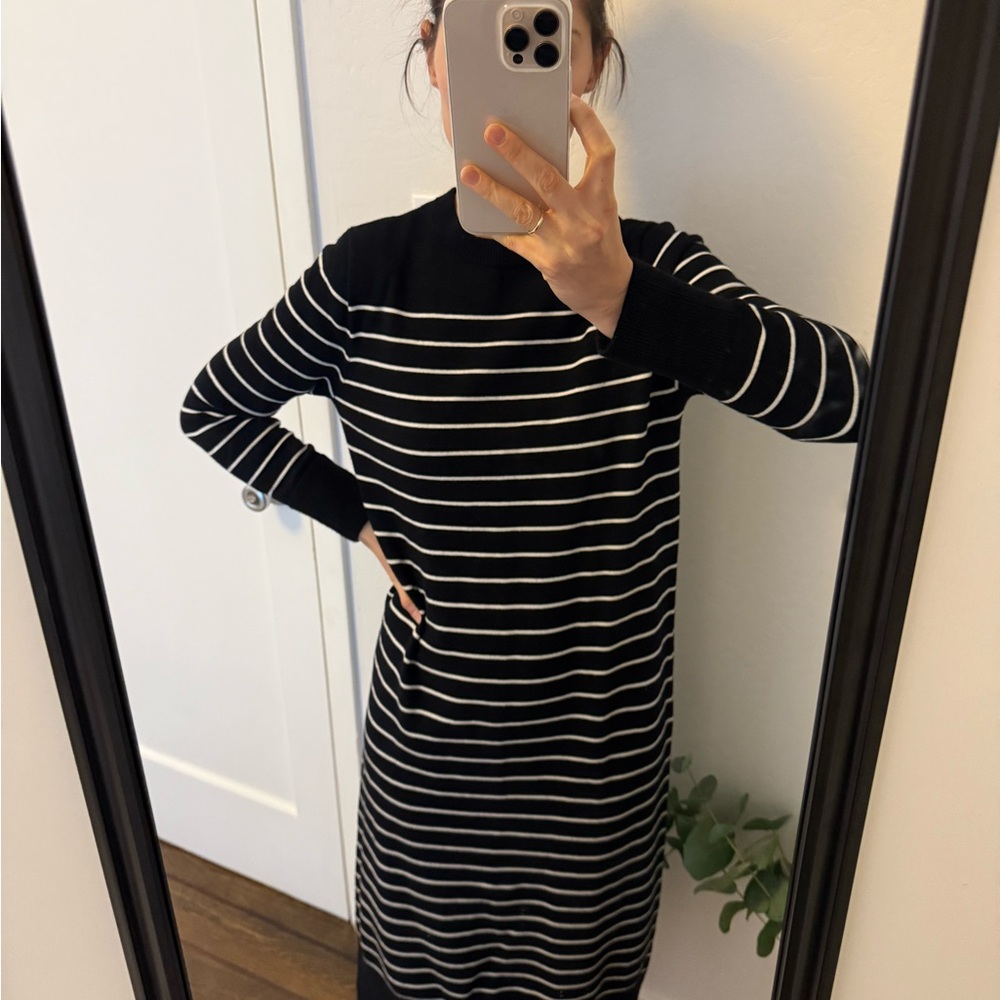 Zara Winter Black snd White stripe midi dress